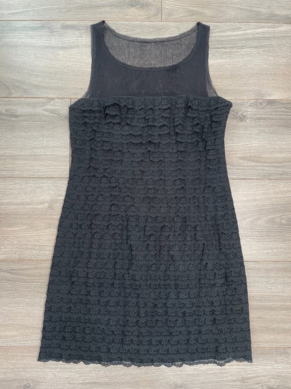 BCBG Sleeveless Black Lace Ruffle Dress
